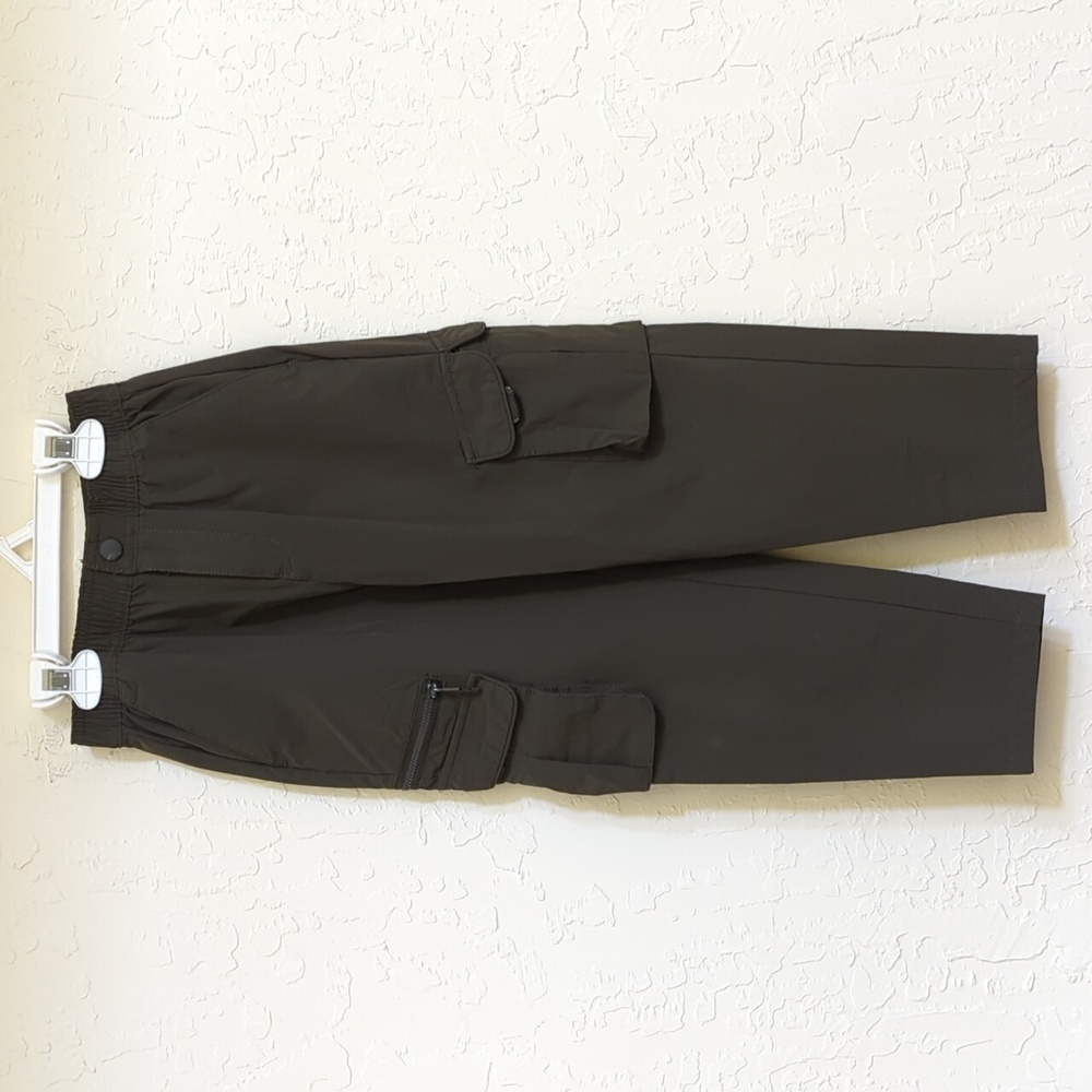Zara Olive Green Elastic Waist Straight Leg Cargo Parachute Pants Size 7 Unisex